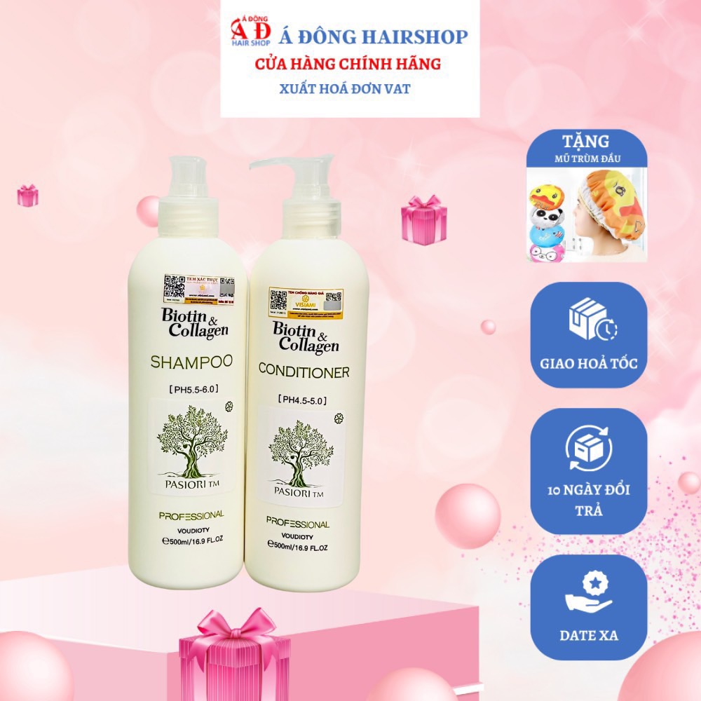 BỘ DẦU GỘI XẢ COLLAGEN & BIOTIN TRẮNG PASIORI TM PHỤC HỒI, MỀM MƯỢT, NGĂN GÃY RỤNG, MỌC TÓC ITALY 500ML*2 NEW 2022