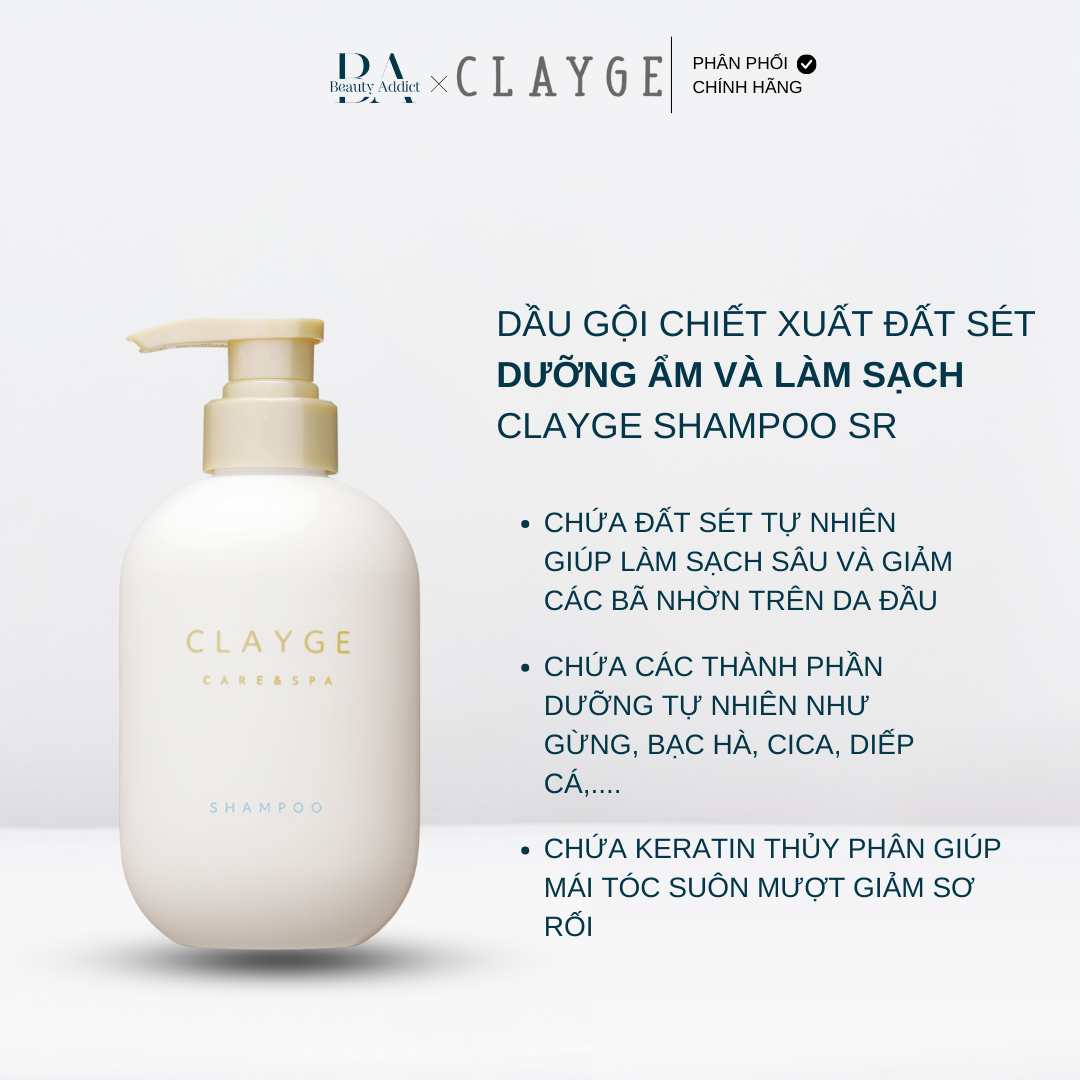 Dầu gội và dầu xả CLAYGE SR - chiết xuất đất sét làm sạch và dưỡng ẩm