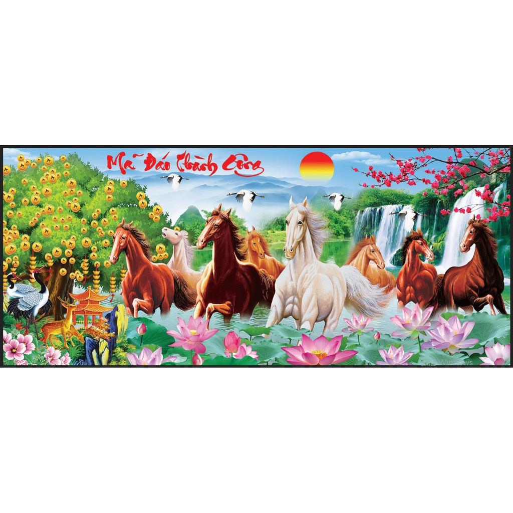 Tranh thêu chữ thập Mã đá thành công  - X8007