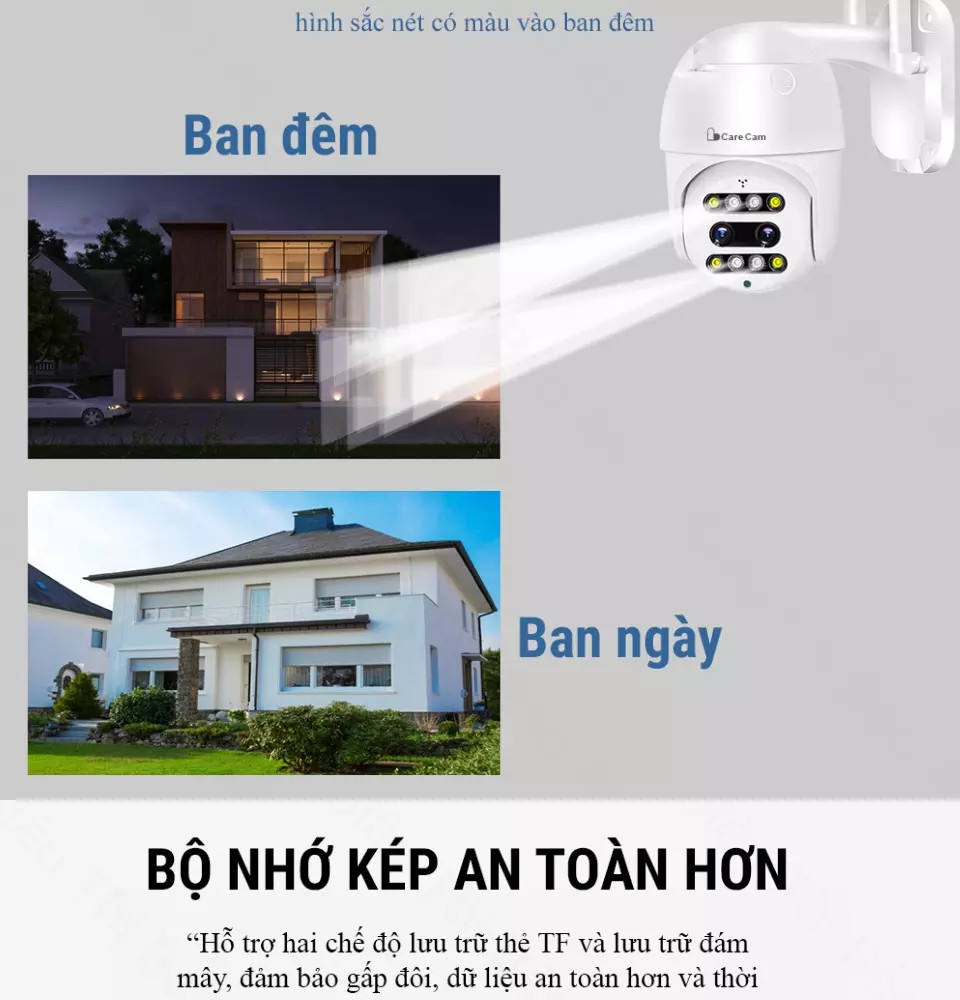 Camera wifi ngoài trời Carecam SM400-PL 4.0 Mpx Full HD- Zoom 10x – 8 LED- Camera mắt kép thông minh hình ảnh sắc nét - Đàm thoại ghi âm 2 chiều - Hồng ngoại xem đêm - Cảnh báo chuyển động chống trộm - Chống nước- Hàng nhập khẩu