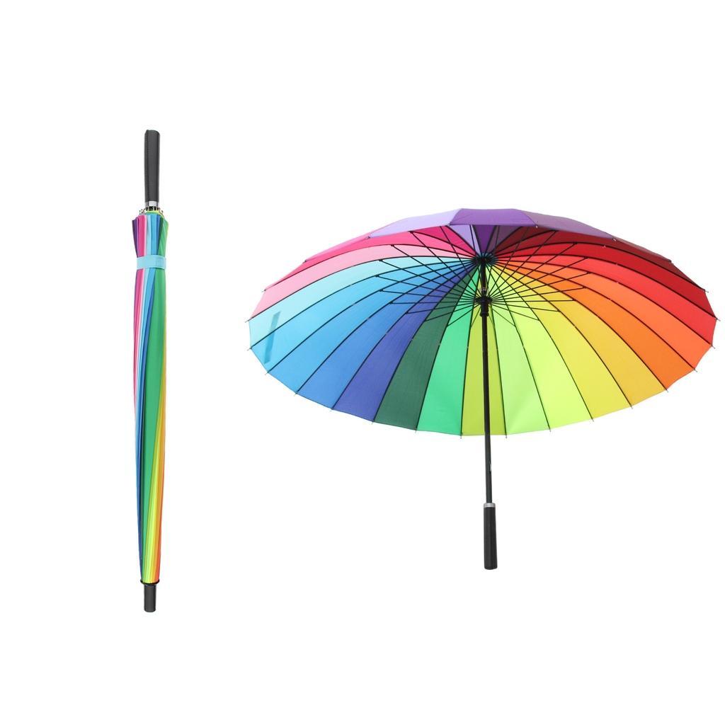 Strong Windproof Long Handle Large Beach Rainbow Sun Rain Umbrella Parasol
