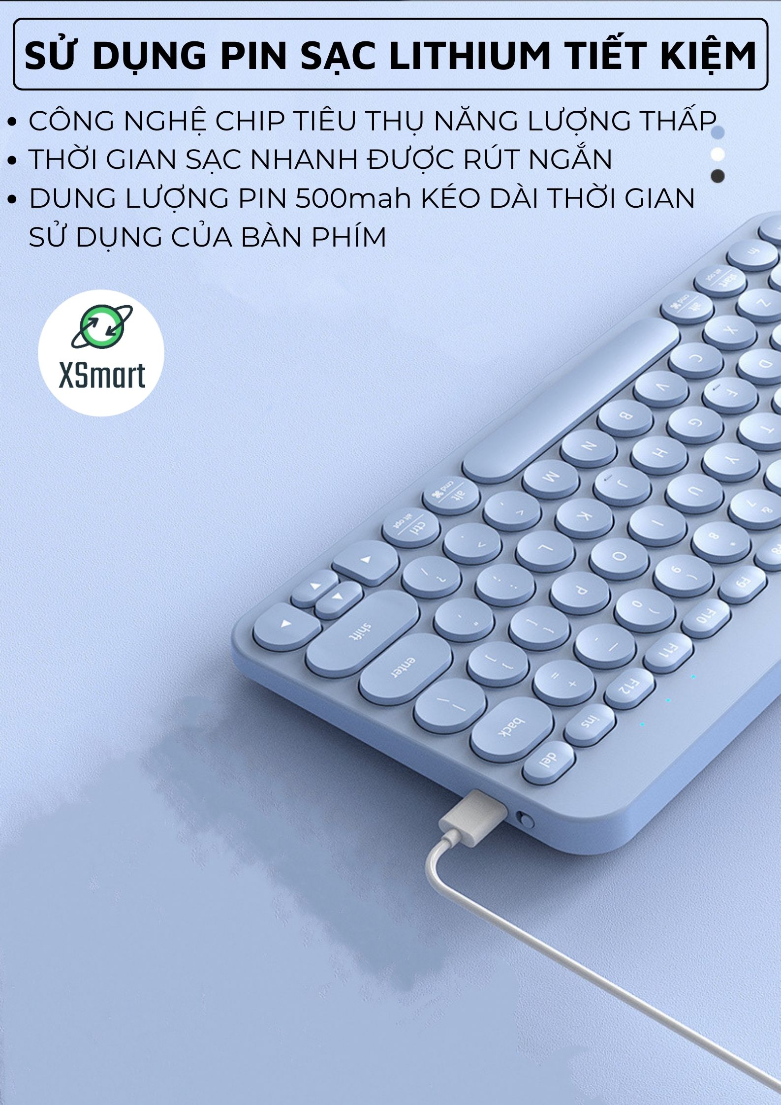 Bàn Phím Bluetooth Không Dây Mini RF702 Wireless Pin Sạc Thiết Kế Mỏng Đẹp Tương Thích Mọi Thiết Bị - Hàng Chính Hãng