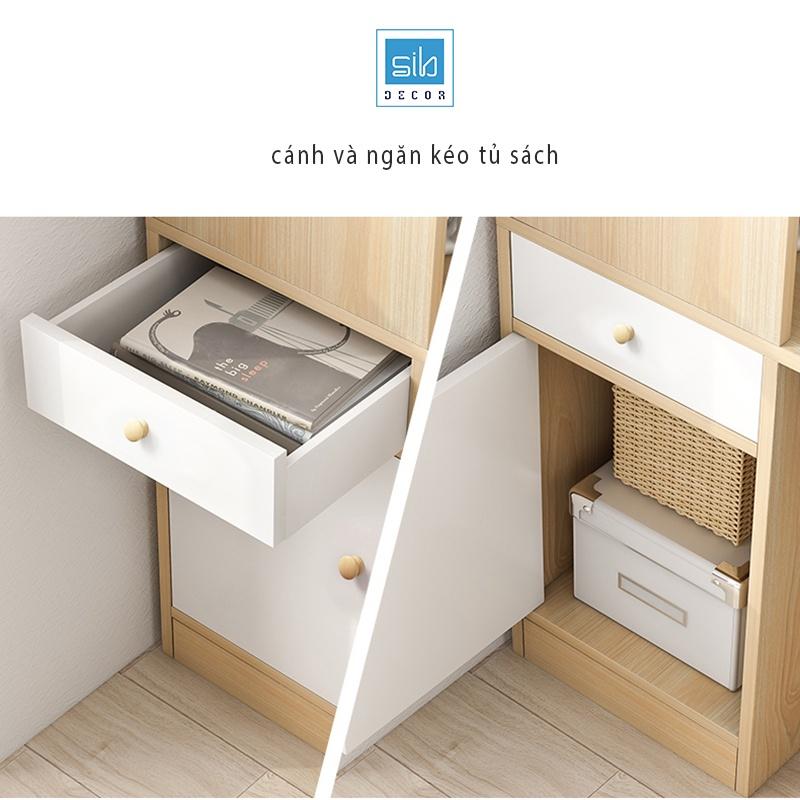 Bàn Làm Việc Tích Hợp Tủ Sách Nhiều Ngăn Cách Điệu, Có Hộc Tủ Thông Minh SIB Decor