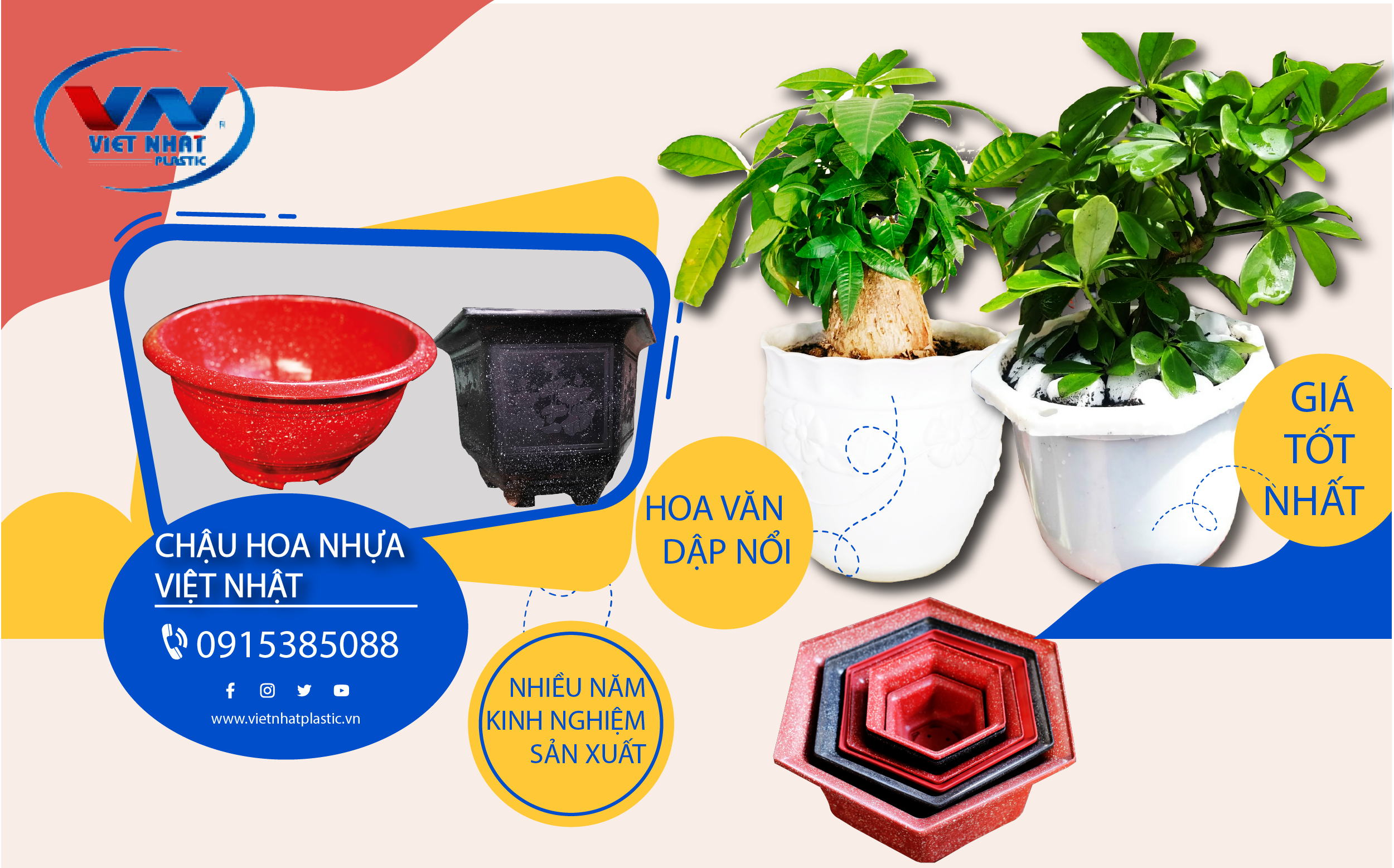 CHẬU HOA NHỰA VIỆT NHẬT BÔNG MAI