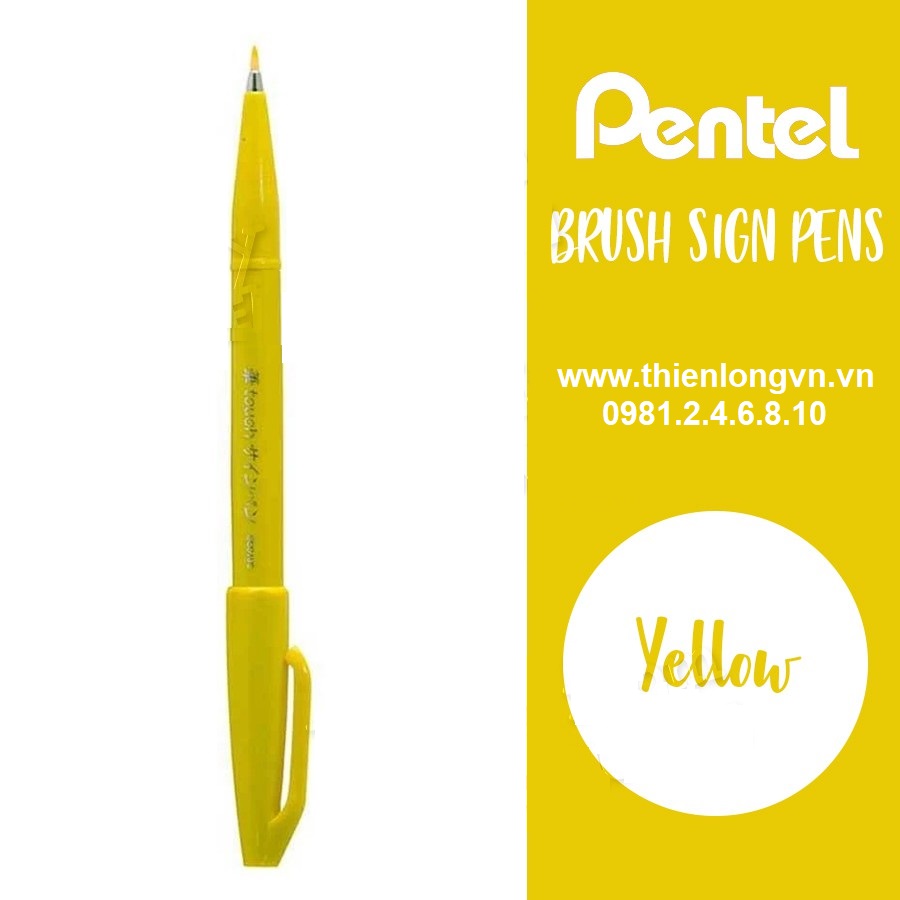 Bút lông viết thư pháp hiện đại Pentel SES15C-G màu vàng; Calligraphy Fude Touch Sign - Yellow