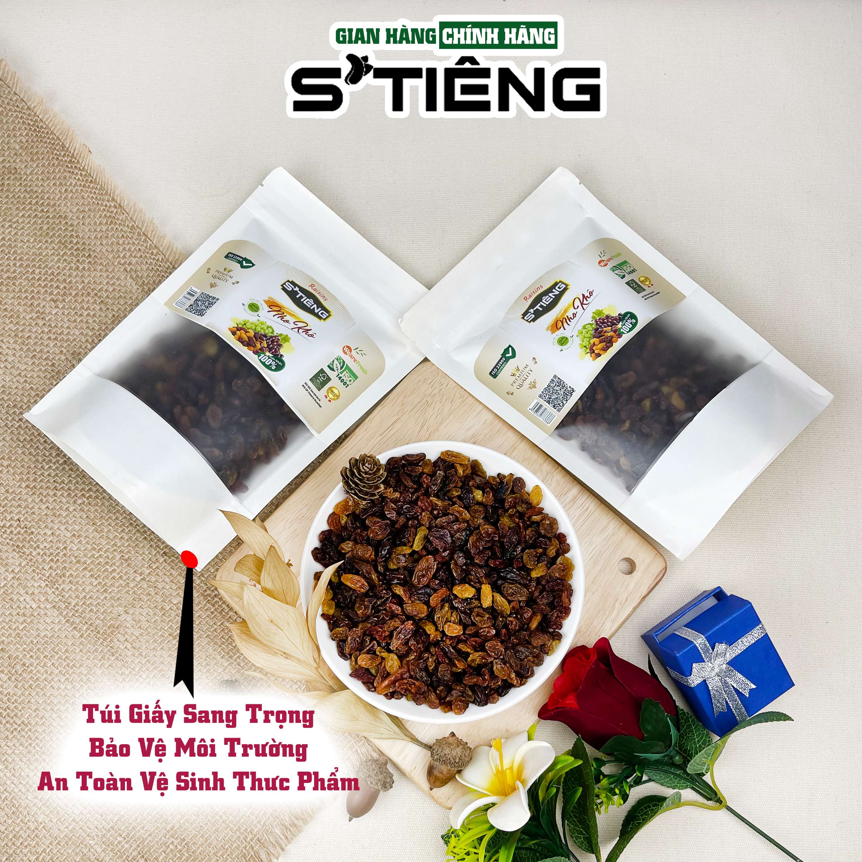 Nho Nâu Sấy Khô STIENG Không Đường Chuẩn Vị Giàu Chất Dinh Dưỡng