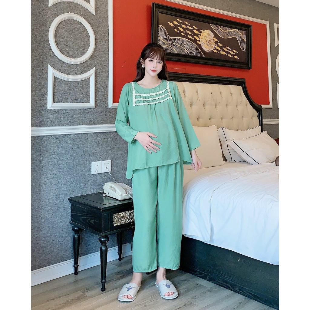 Bộ đồ bầu dài tay ba ren ngực kết hợp sau sinh M5 - bauxinh