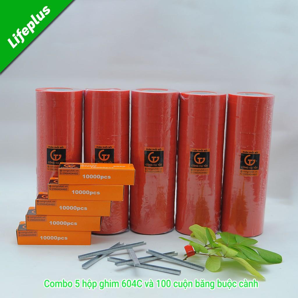 Bộ 100 cuộn băng buộc cành và 5 hộp ghim 604C
