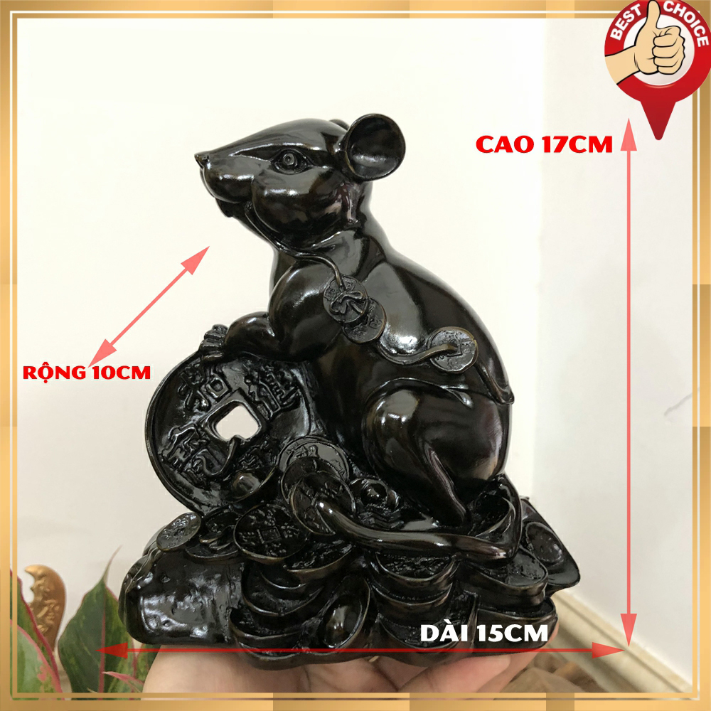 Tượng linh vật phong thủy con Chuột trang trí phong thủy bàn làm việc - Chiều Cao 17cm - Màu đen tuyền