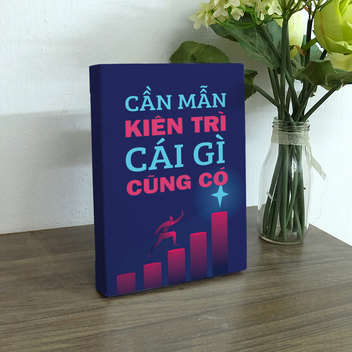 Tranh để bàn slogan tạo động lực Cocopic OFV085-DB Cần mẫn kiên trì cái gì cũng có