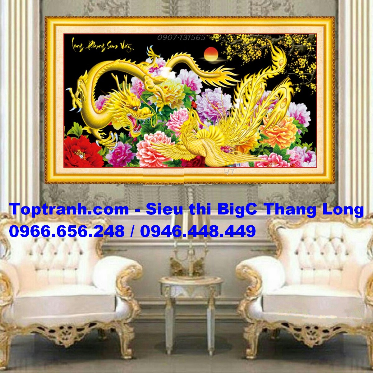 Tranh thêu chữ thập long phụng sum vầy 223233 chưa thêu
