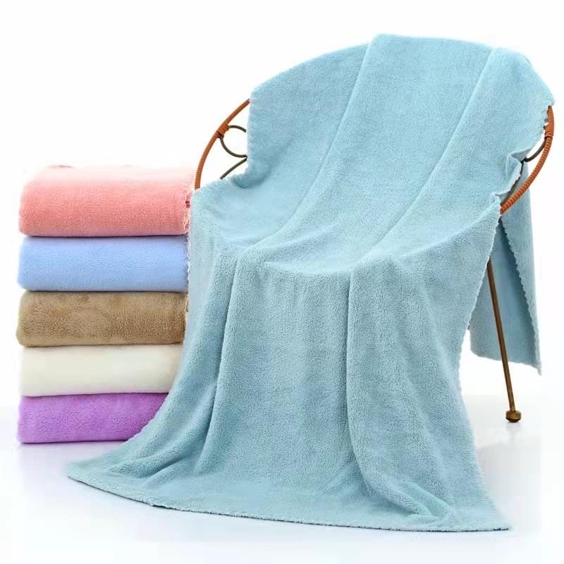 Set 2 Khăn Tắm Lông cừu cao cấp, Trơn, Xuất Hàn cỡ Lớn Siêu mềm mịn Thấm hút nước tốt