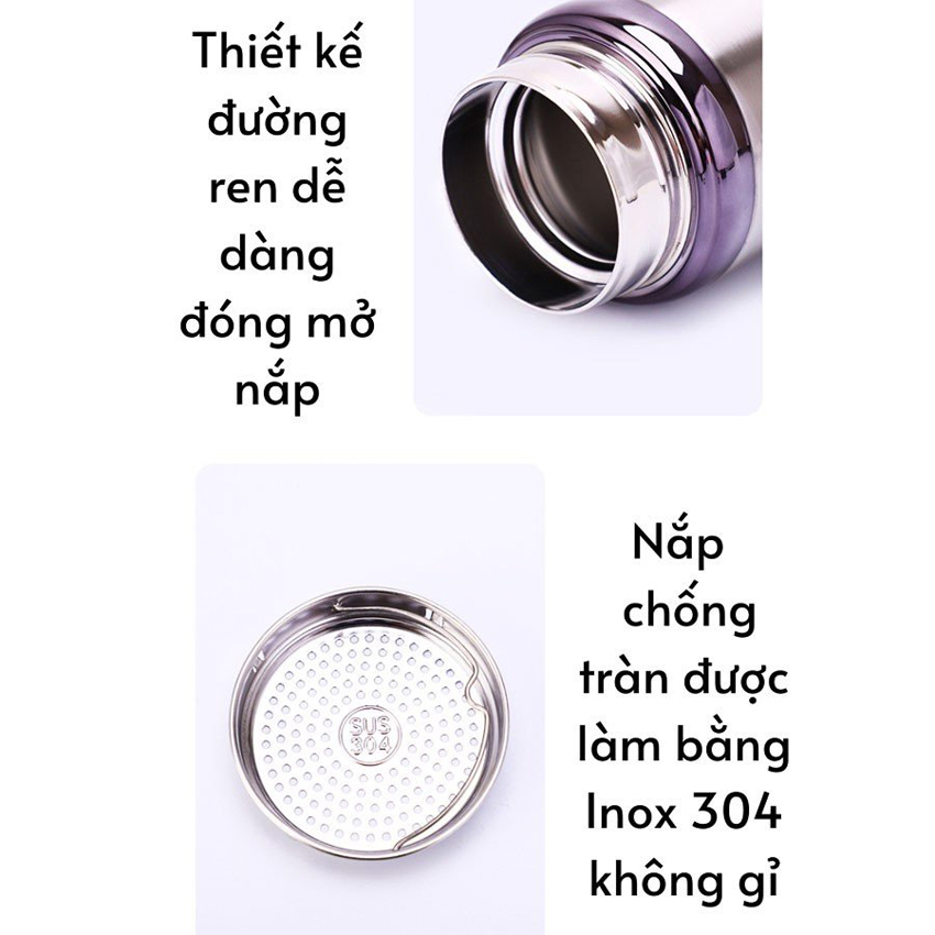 Bình giữ nhiệt kim cương 1500ML nắp đậy chặt chống rỉ sét giữ nhiệt nóng lạnh tốt 6 - 8h có quai đeo chắc chắn thiết kế sang trọng mầu sắc thanh lịch tiện lợi 1 lưới lọc inox pha trà