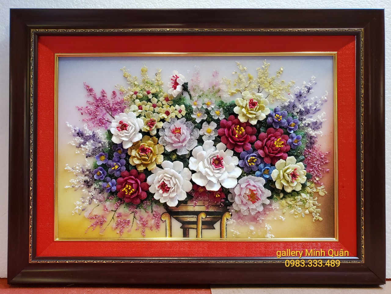 Giỏ Hoa tranh đá nghệ thuật xếp cánh nổi