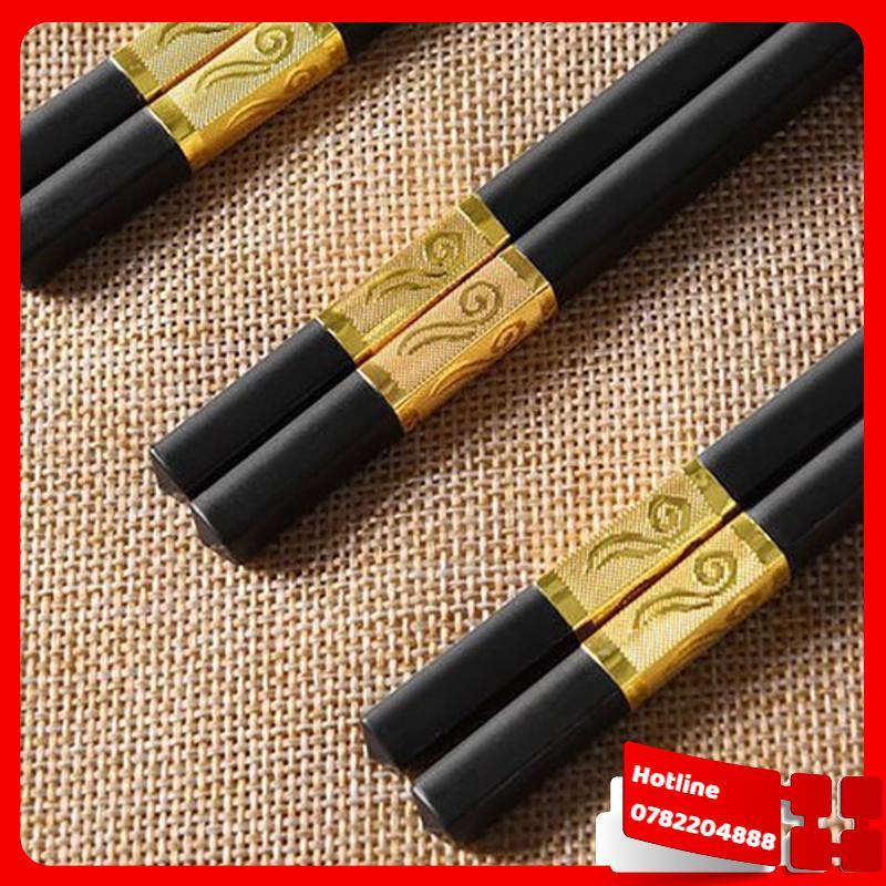 Đũa - Combo 30 Đôi Đũa Khảm Vàng - Đũa Ăn Viền Vàng - Đũa Ăn Cơm - Đũa Ăn Đen Viền Vàng - Loại Tốt