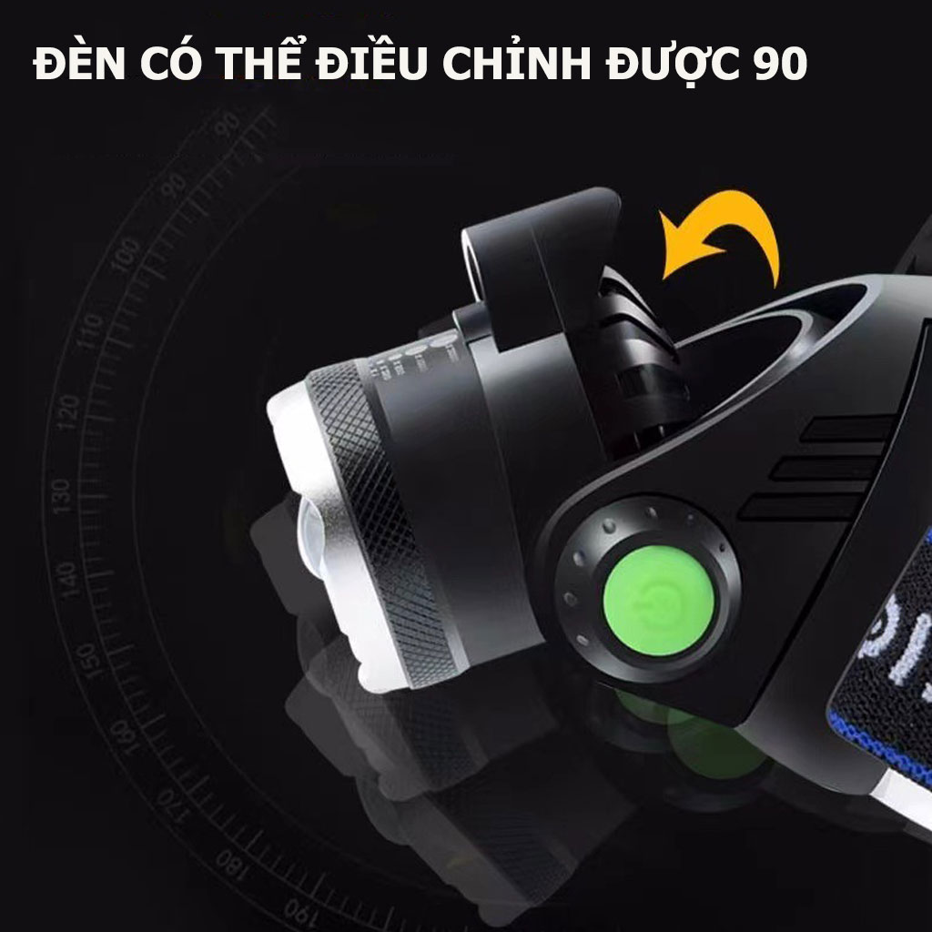 Đèn Pin Đội Đầu Siêu Sáng US ARMY T6 Bóng Led, Đa Chức Năng, Không Thấm Nước Dung Lượng Pin 5800 mAh Có Thể Sạc Lại Công Suất Đèn 10W- HÀNG CHÍNH HÃNG