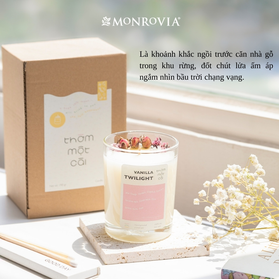 Nến thơm hanmade MONROVIA với 3 tầng hương, mùi hương dịu nhẹ, ngot, thư giãn, dễ ngủ, trọng lượng 190gr