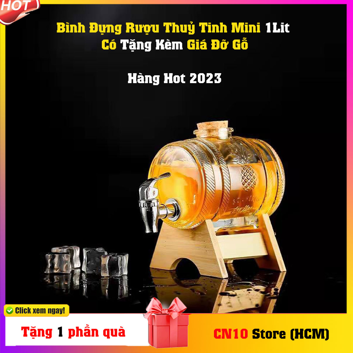 Set Bình Đựng Rượu, Nước Bằng Thuỷ Tinh Có Giá Đỡ Gỗ (Thủy tinh tốt không chì)- CÔNG NGHỆ 10-10