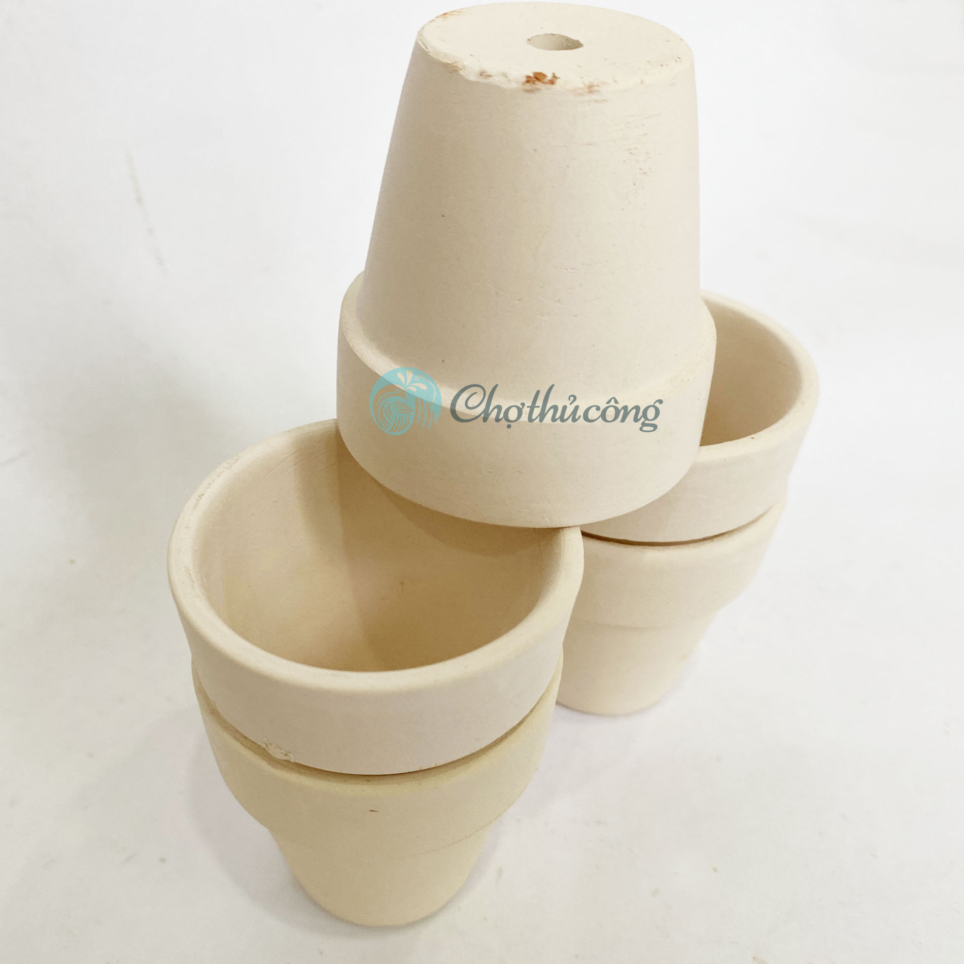 Combo 5 chậu đất nung trồng sen đá mini, xương rồng, bonsai - Chậu cây nhỏ để bàn vintage decor trang trí, chậu vân mây loang hoặc trắng