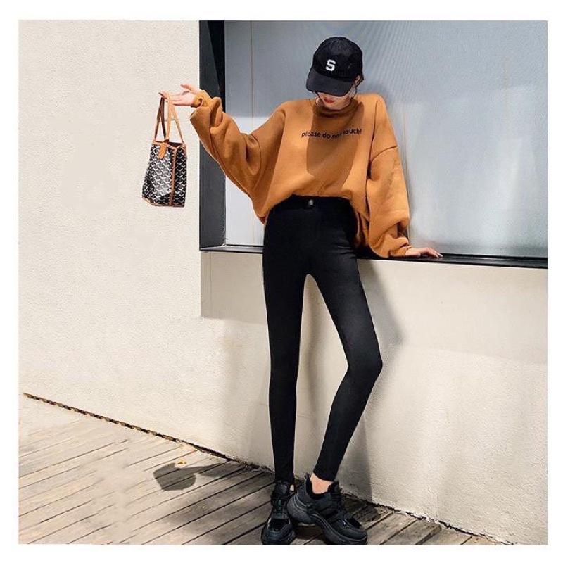 Quần tregging nữ lưng cạp cao - Quần legging nữ dài dáng thun ôm bó legging skinny vải giữ nhiệt màu đen