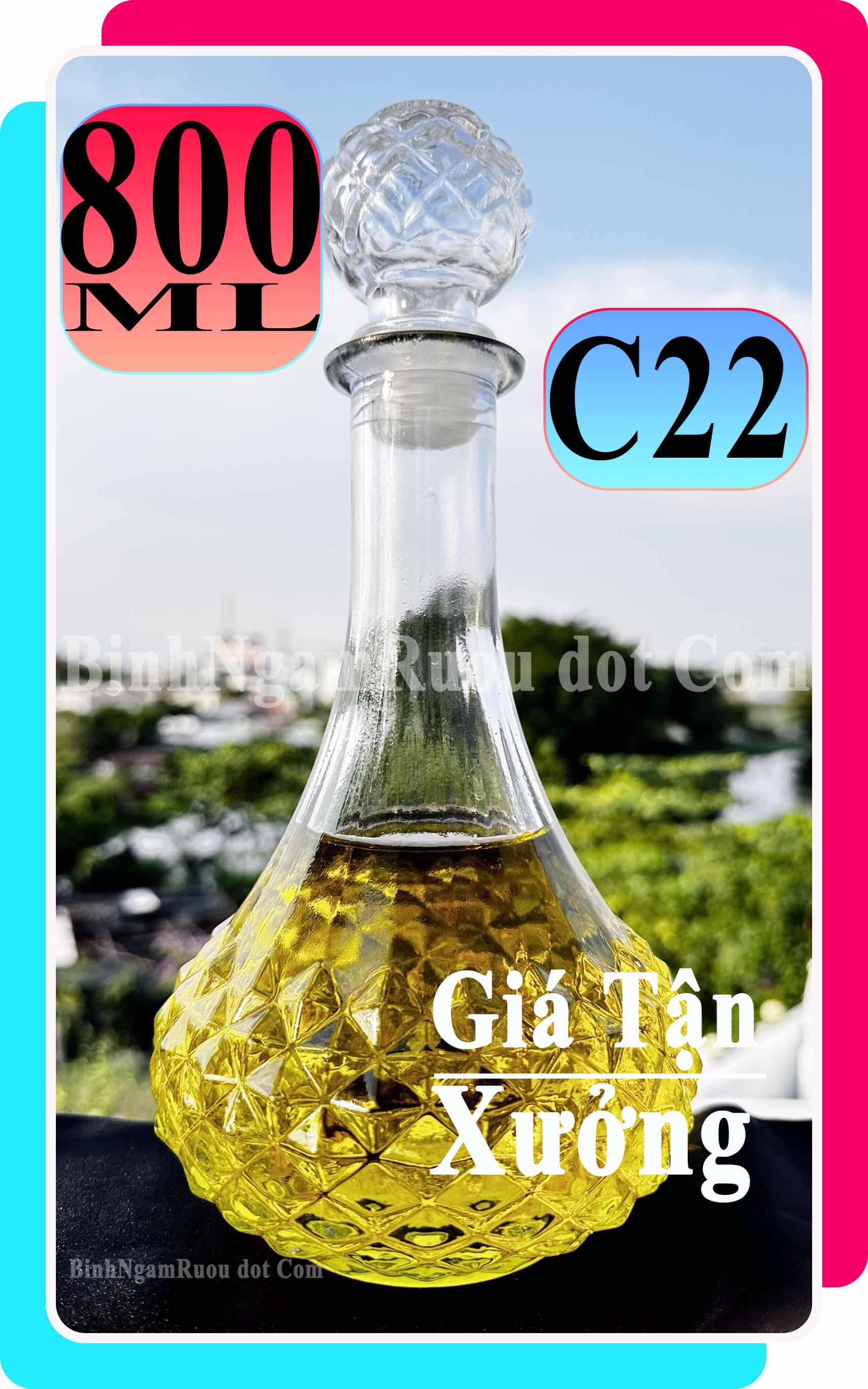 C22 Chai Đựng Rượu Thủy Tinh Tròn Cổ Cao 800ml - Đẹp Cao Cấp - Nắp Kín Thủy Tinh Trong - Tặng Biếu Sang Trọng