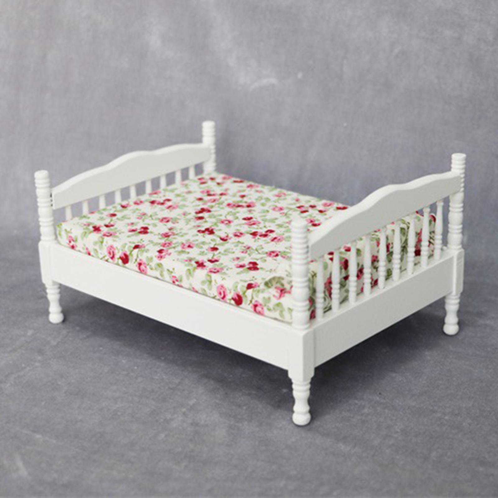 1:12 Doll House Miniature Bed Scale Tiny Decor Wood for Doll House Furnish