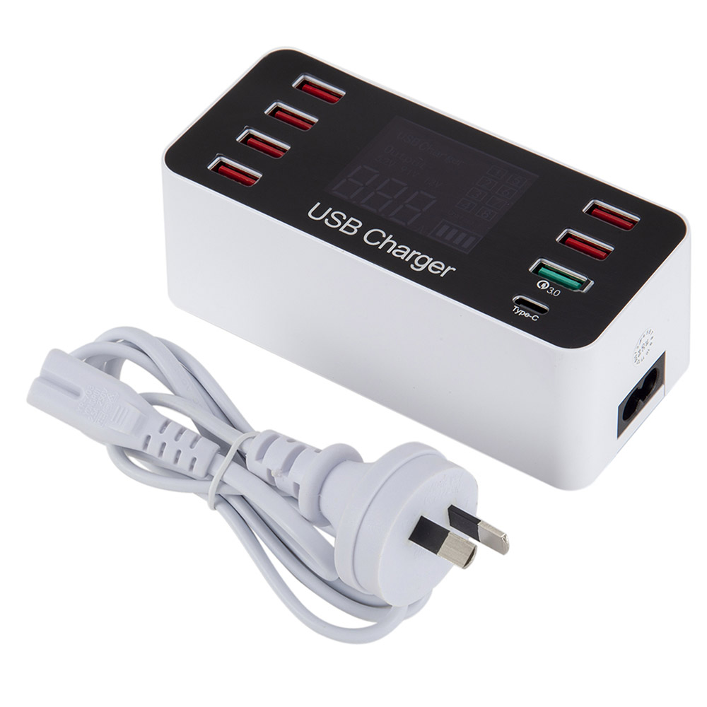 Bộ sạc USB thông minh đa chức năng Màn hình LCD 8 cổng AC100-240V - Trắng A9 Plus