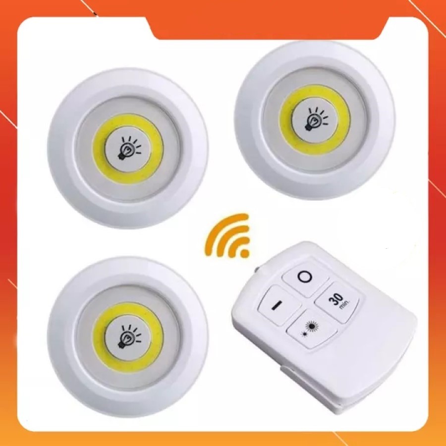 Bộ 3 Đèn LED chiếu sáng không dây - Dán tường, 2 chế độ sáng, có điều khiển từ xa, dùng pin