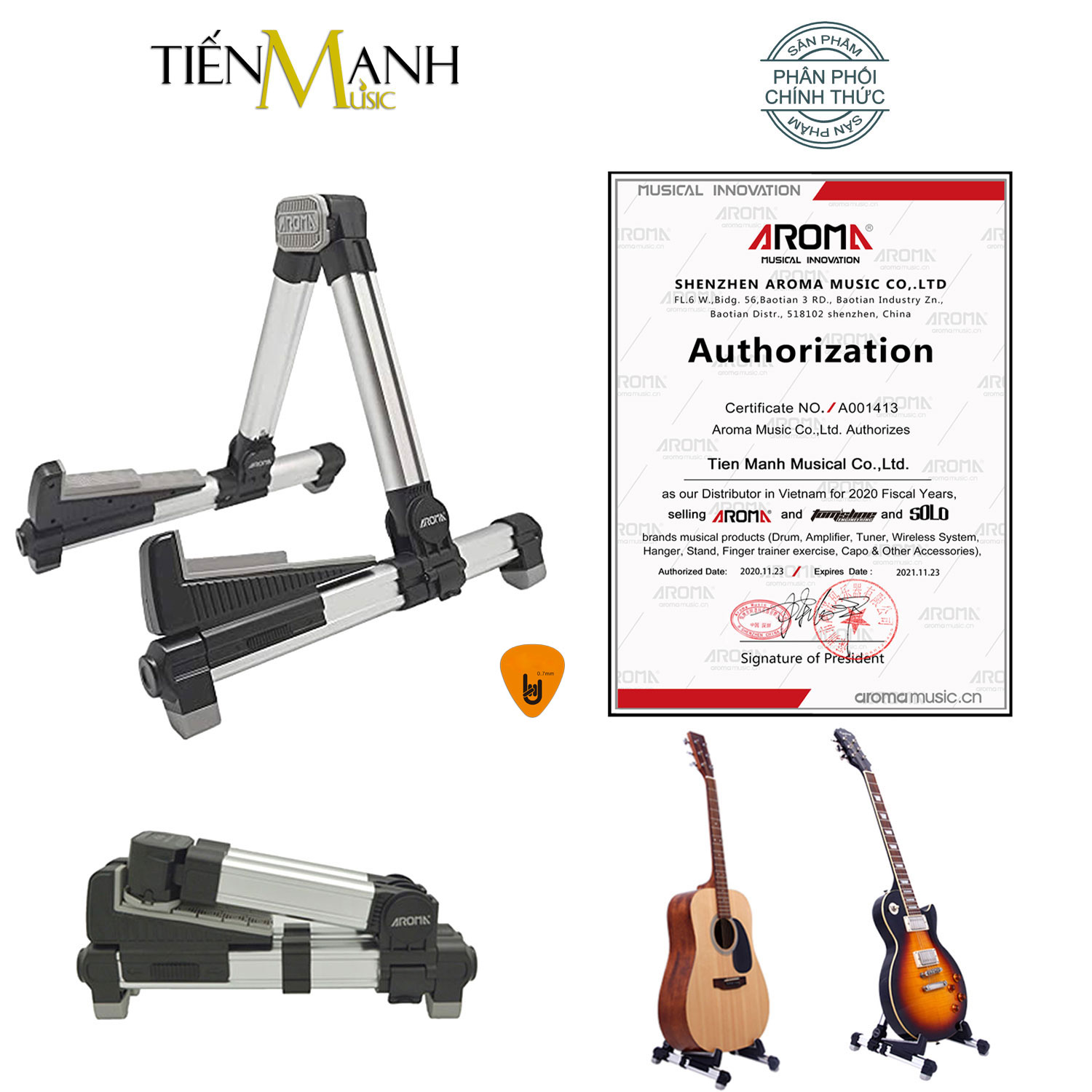 [Chính Hãng, Màu Bạc] Aroma AGS-08 Giá Để Đàn Guitar, Ukulele, Violin, Mandolin (Loại gấp nhỏ gọn AGS08 Stand - Kệ chân đỡ chữ A cho Ghi-ta Acoustic, Classic, Điện, Electric, Bass) - Kèm Móng Gẩy DreamMaker