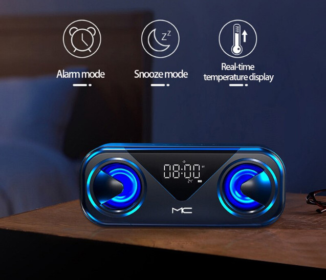 Loa Bluetooth không dây di động MC H9 - Màn hình LED, âm thanh nổi, Hỗ trợ Thẻ TF AUX USB Báo thức thông minh, đèn ngủ sang chảnh