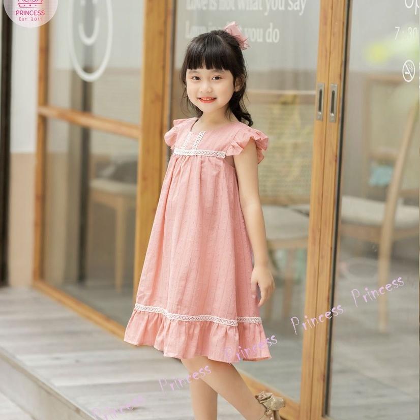 Váy hè cho bé gái 1-6 tuổi sát nách phối ren đuôi cá, Đầm babydoll trẻ em vải boil lụa hạt nhẹ thoáng mát