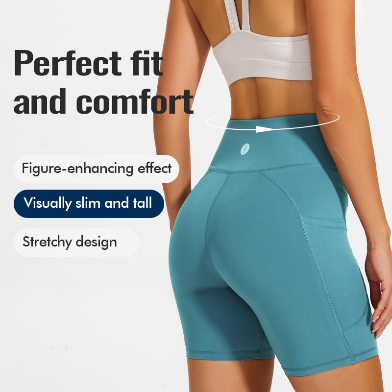 SEVENPALMS Spandex Chắc Chắn Quần Short Liền Mạch Có Túi Nữ Mềm Mại Tập Luyện Quần Tập Thể Dục Trang Phục Tập Yoga Quần Mặc Tập Gym Color: black Size: XL