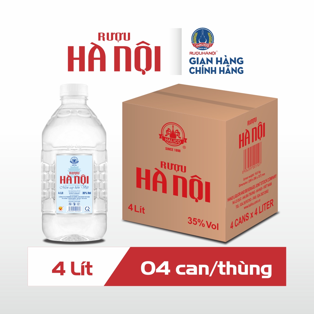 Rượu Hà Nội HALICO nồng độ 35% can PE 4l không kèm hộp