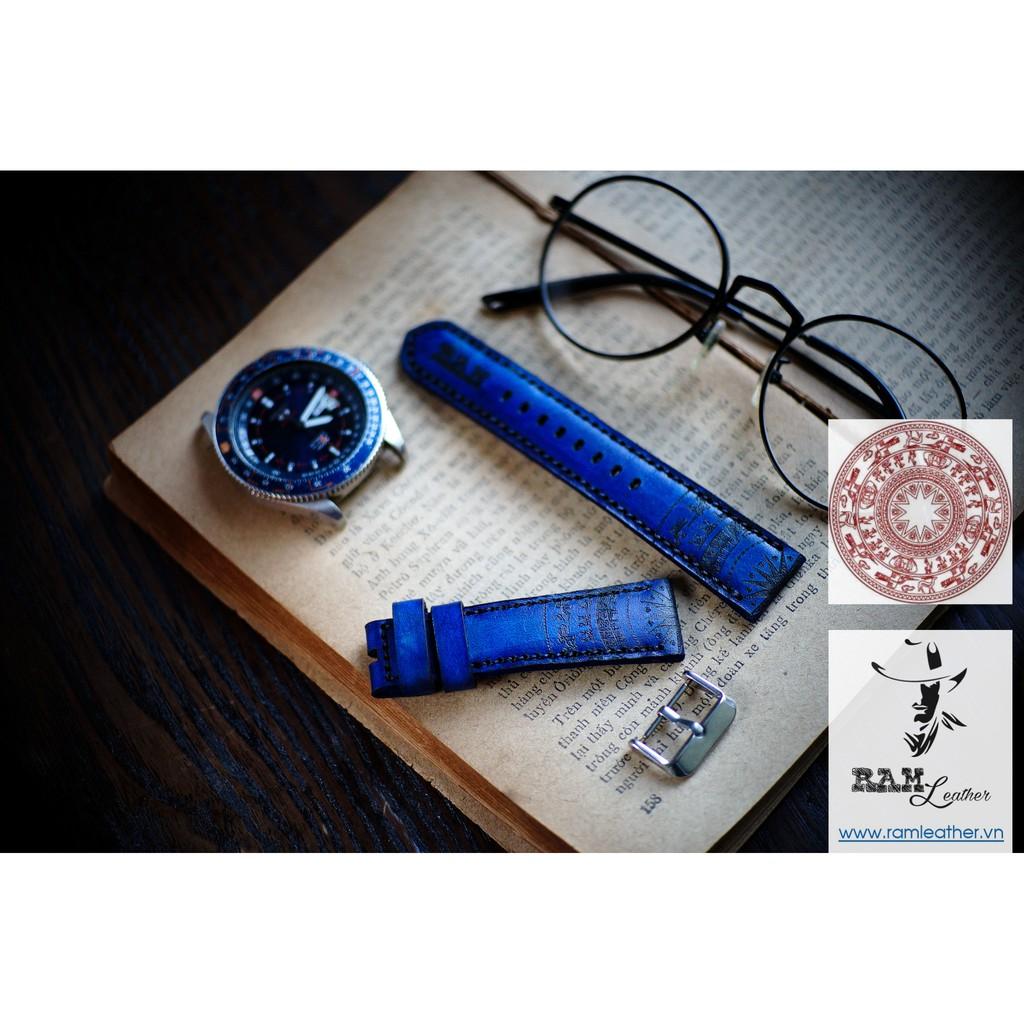 DÂY CASIO AE1200 TRỐNG ĐỒNG XANH NAVY DA BÒ Ý VEGTAN - RAM TRỐNG ĐỒNG NAVY-ĐỦ SIZE