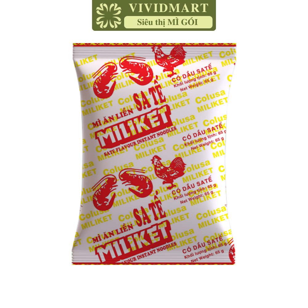 COLUSA - Mì Miliket giấy vàng gói 65g hương vị Sa tế, Mì sa tế gói giấy vàng Miliket, Mì giấy Miliket (65g/gói)