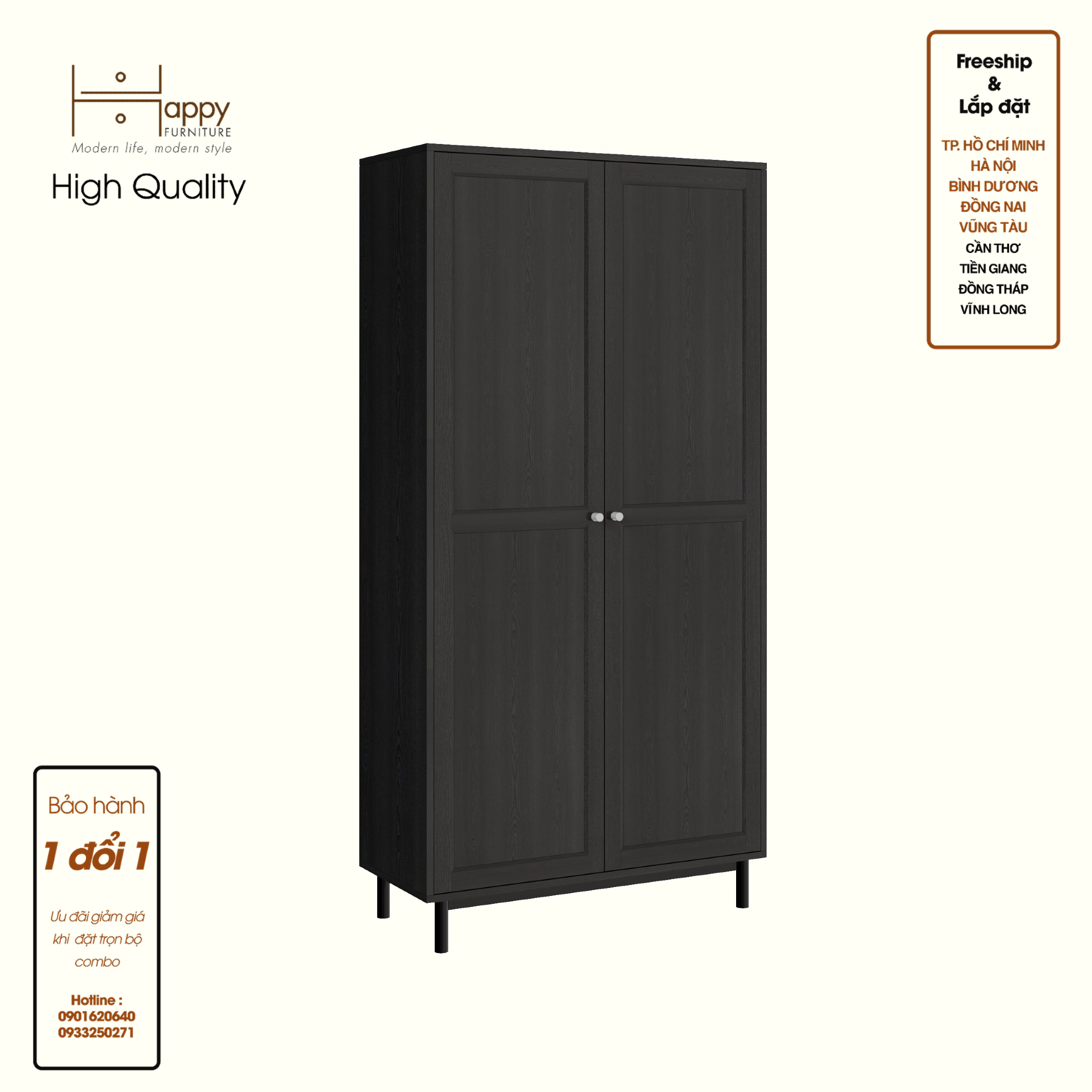 CATY, Kệ sách 6 tầng 2 cửa mở - chân sắt, 90cm x 39cm x 180cm , KSA_056