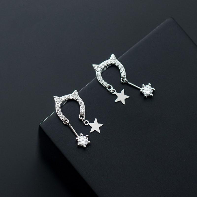 Khuyên tai bạc Ý s925 hình tai mèo ngộ nghĩnh thả đá G6666 - AROCH Jewelry