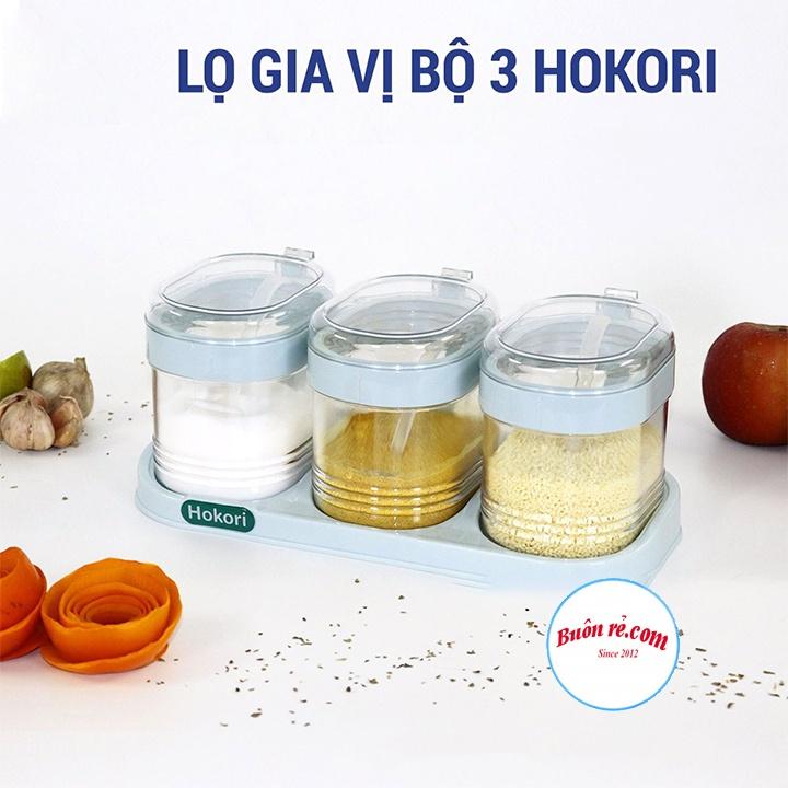 Bộ 3 lọ gia vị Hokori kèm thìa thông minh nhựa Việt Nhật (MS: 2936) - Hũ đựng gia vị có nắp đậy tiện lợi - 01476