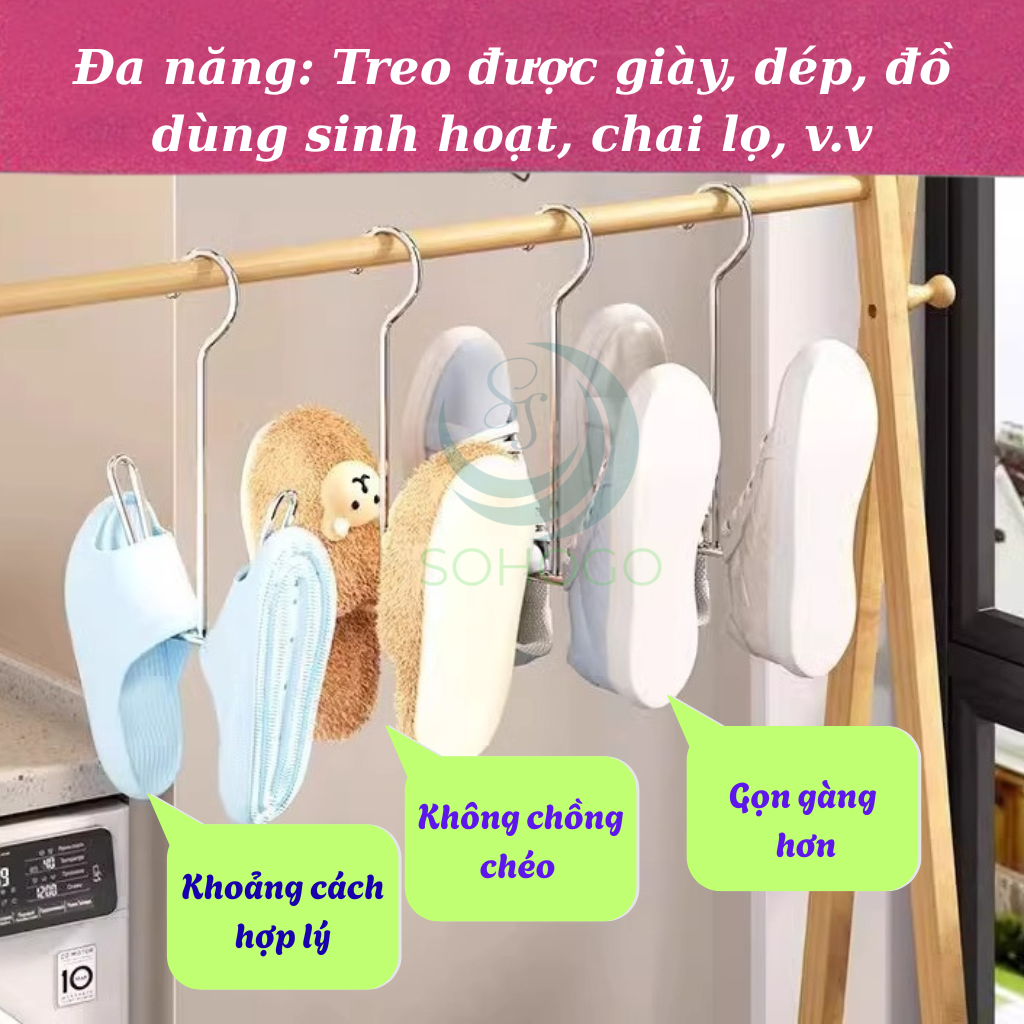 Bộ 2 Móc Treo Giày Đôi Inox Đa Năng- Móc Phơi Giày Thông Minh Chống Gỉ -Móc Sắt Treo Dép – Giày – Chai Đa Dụng