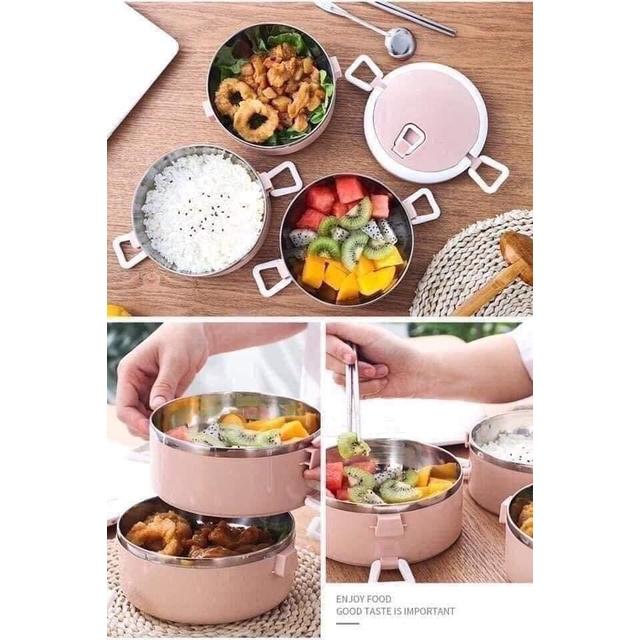 Cặp lồng cơm lúa mạch 4 tầng dùng để đựng cơm đựng thức ăn đi làm đi học tai văn phòng, giữ nhiệt tốt ruột inox