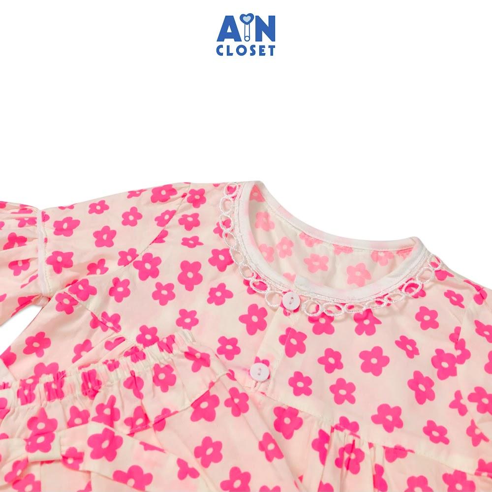 Bộ quần dài áo tay lỡ bé gái họa tiết Hoa Huỳnh anh hồng neon cotton - AICDBGPHPIOG - AIN Closet