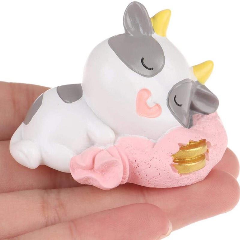 4Pc Year of the Ox Figures Cute Cow Resin Miniature Ornament Wealth Luck Yuan Bao Fairy Garden Mini Landscape Ornaments