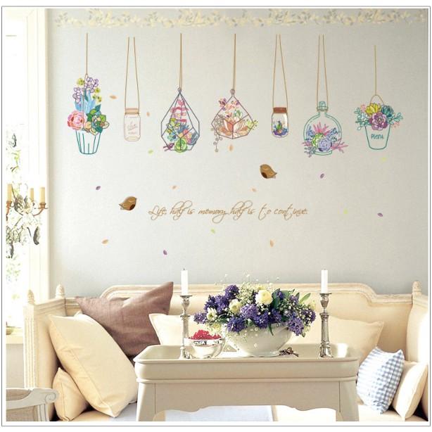 Decal trang trí tường nhiều Chậu hoa Phong cách hiện đại