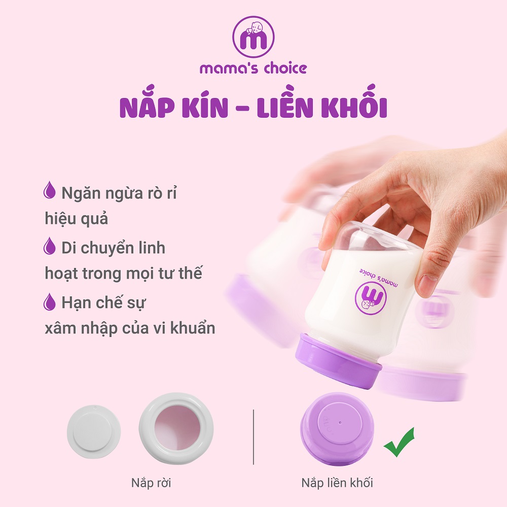 Bình trữ sữa cổ rộng Mama's Choice 180ml | Bình sữa đa năng cho mẹ và bé | Đựng sữa mẹ, sữa bột cho bé | Hàng chính hãng