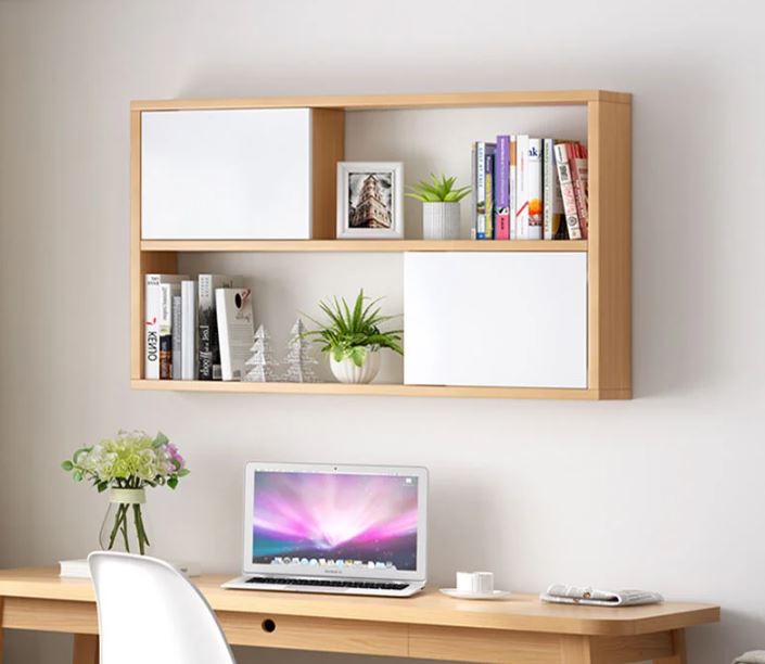 Kệ Gỗ Treo Tường 2 Tầng 2 Cánh Tủ Màu Trắng và Sồi Juno Sofa CTKT413 KT 120x65x24cm