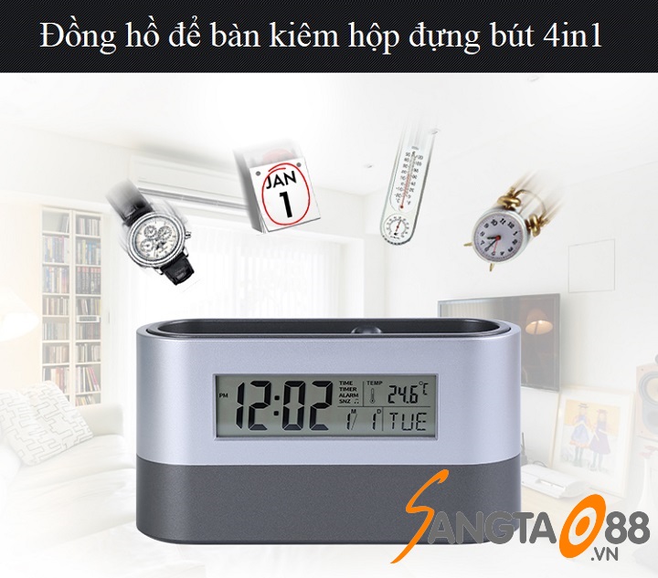 Đồng hồ để bàn đa năng kiêm xem giờ, báo thức, hộp đựng bút siêu tiện lợi Version 3 (Tặng móc khóa tô vít đa năng 3in1)