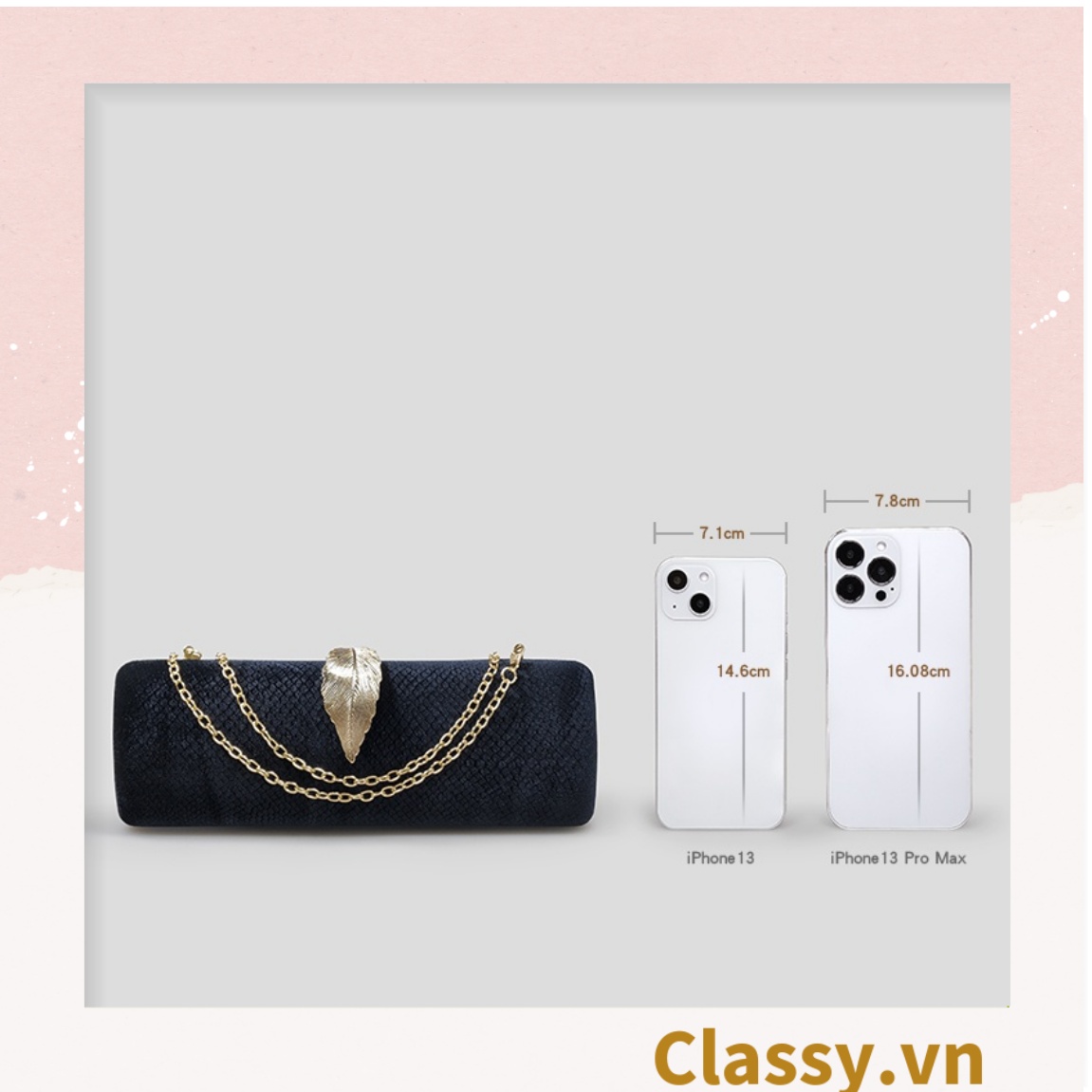 Cốp da rắn - Clutch da rắn khóa hình chiếc lá đi tiệc siêu sang Dài 25 X rộng 8 CM, đựng vừa điện thoại, son môi
