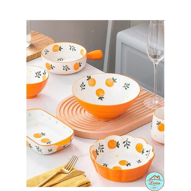 Bát đĩa sứ, tô sứ họa tiết quả cam tươi tắn - trang trí bàn ăn cực xinh