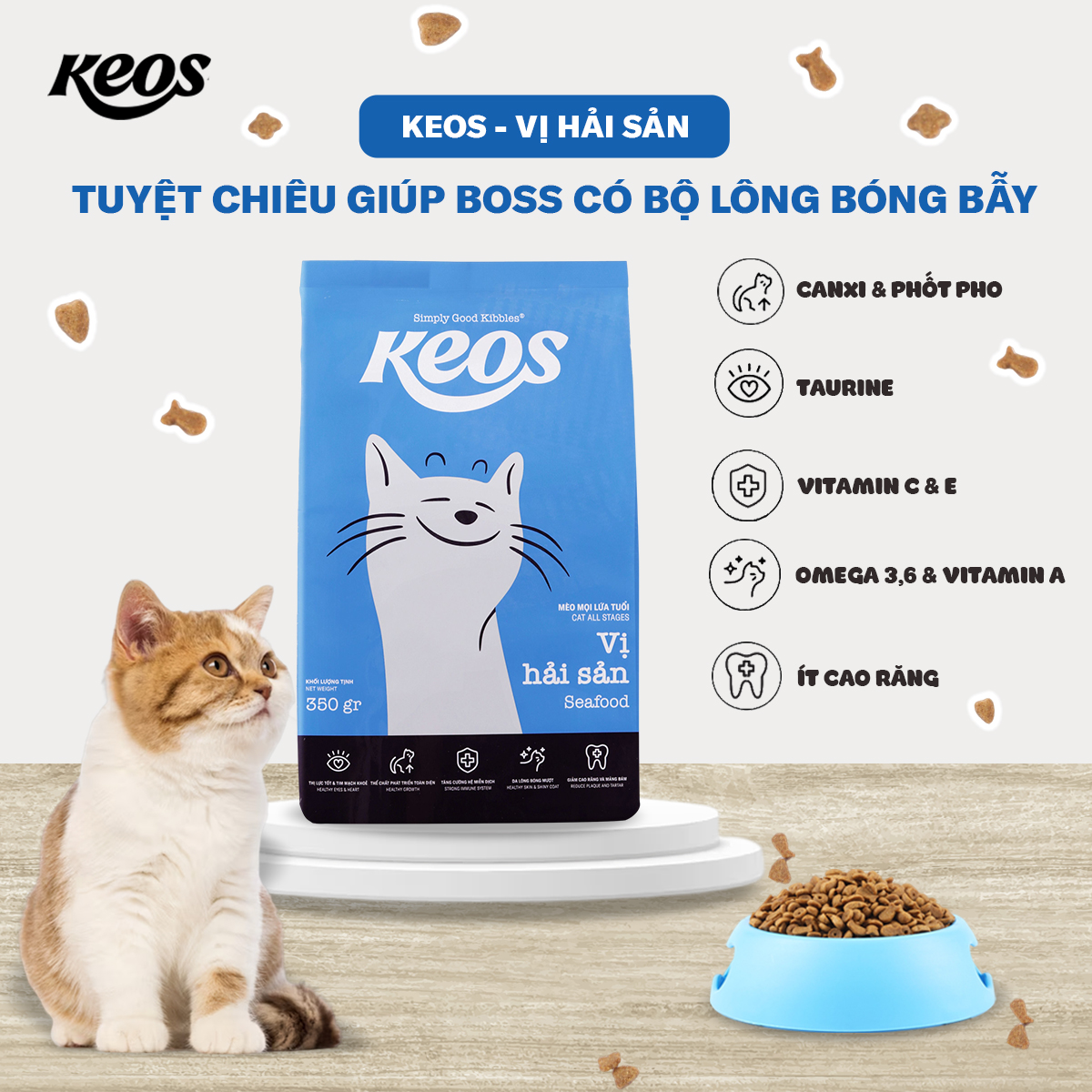 9KG Thức ăn cho mèo Keos Seafood - Vị hải sản - Thức ăn hạt cho mèo