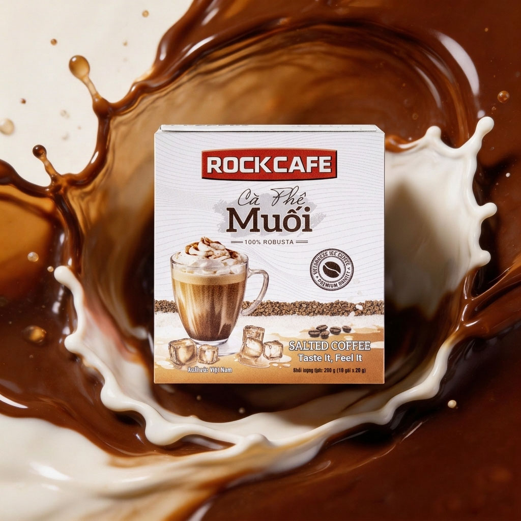 Cà Phê Muối Hòa Tan, RockCafe, Cà Phê Muối Robusta 10 gói/hộp